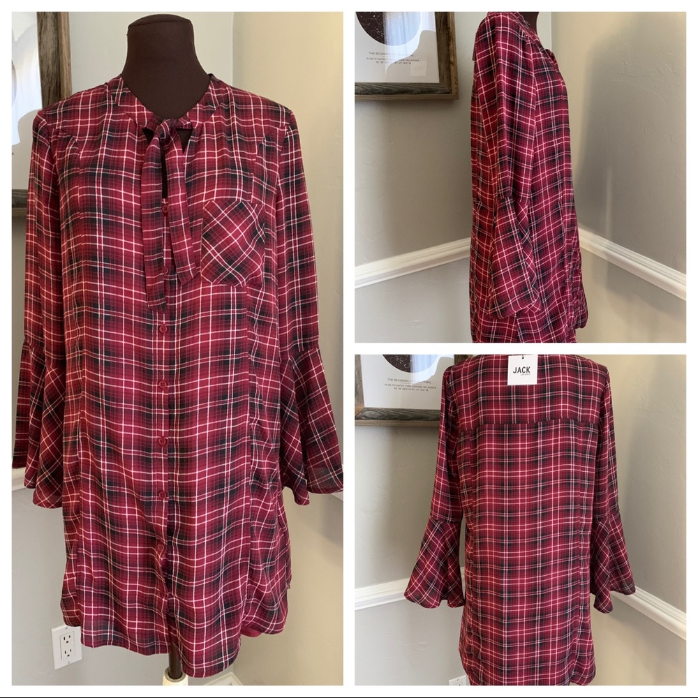 Jack BB Dakota Red Plaid Shirt Dress S NWT